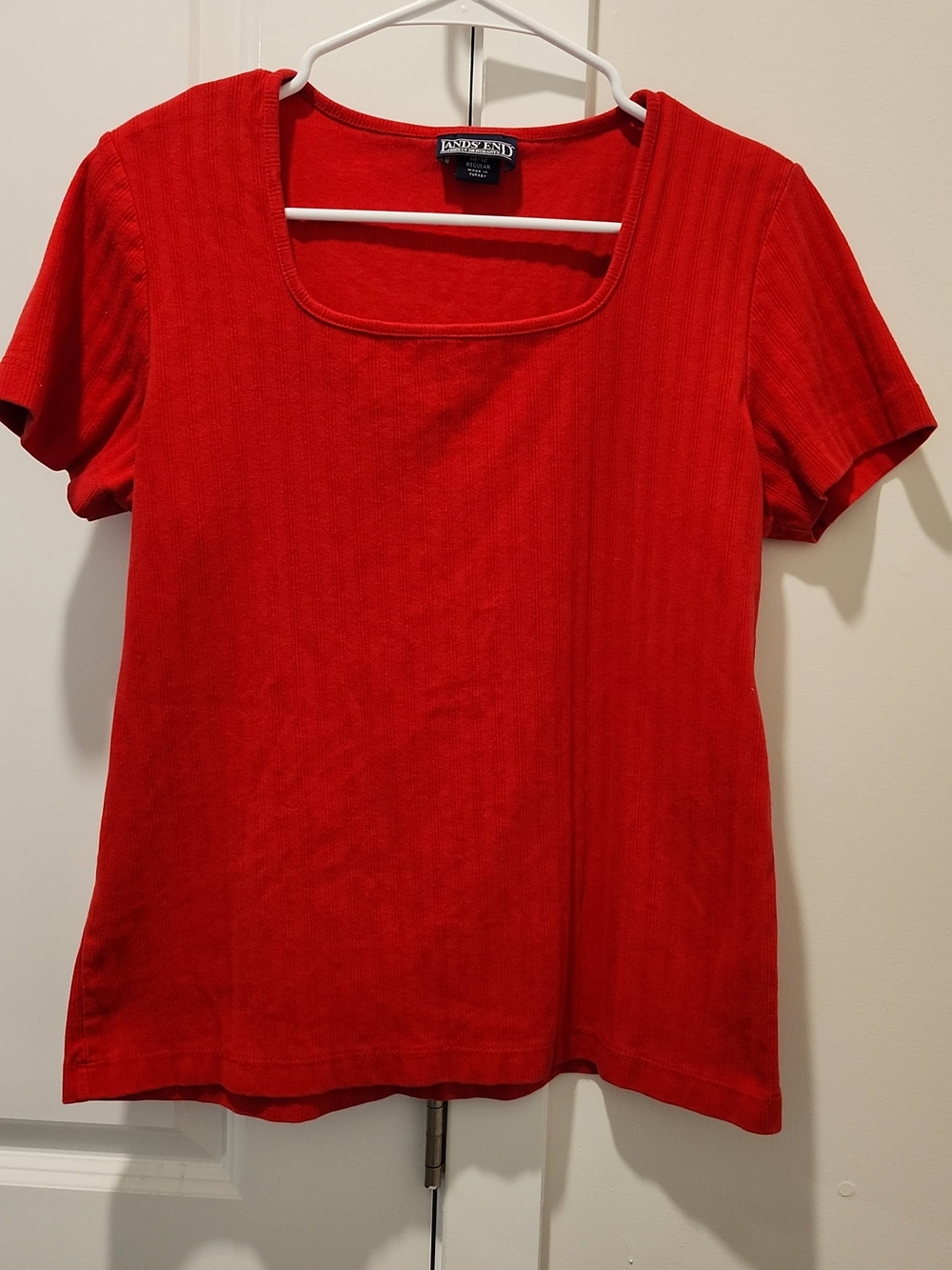 Vintage Lands' End Red Square-Neck Short Sleeve Tee